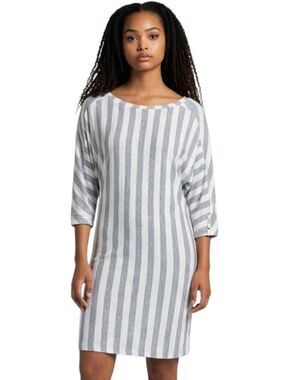 Diesel Gray White Stripe Mini Dress Tunic 3/4 Raglan Sleeve Bubble Hem S